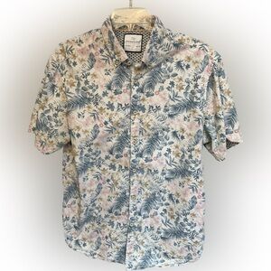 Slim Fit Floral Mens Short Sleeve Button Down Size L